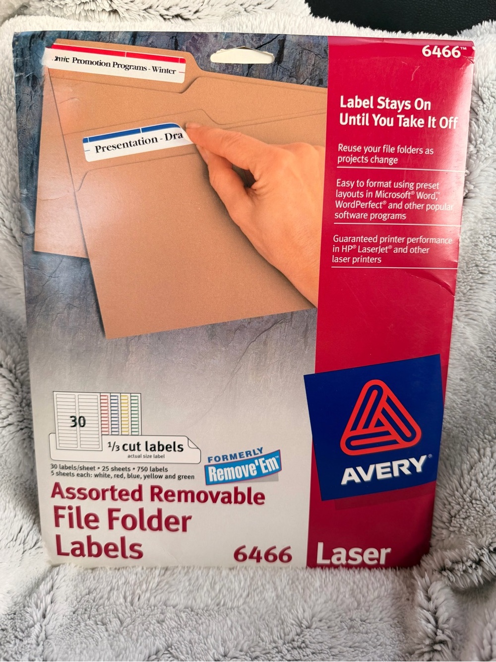 Avery Assorted Removable File Folder Labels - open box